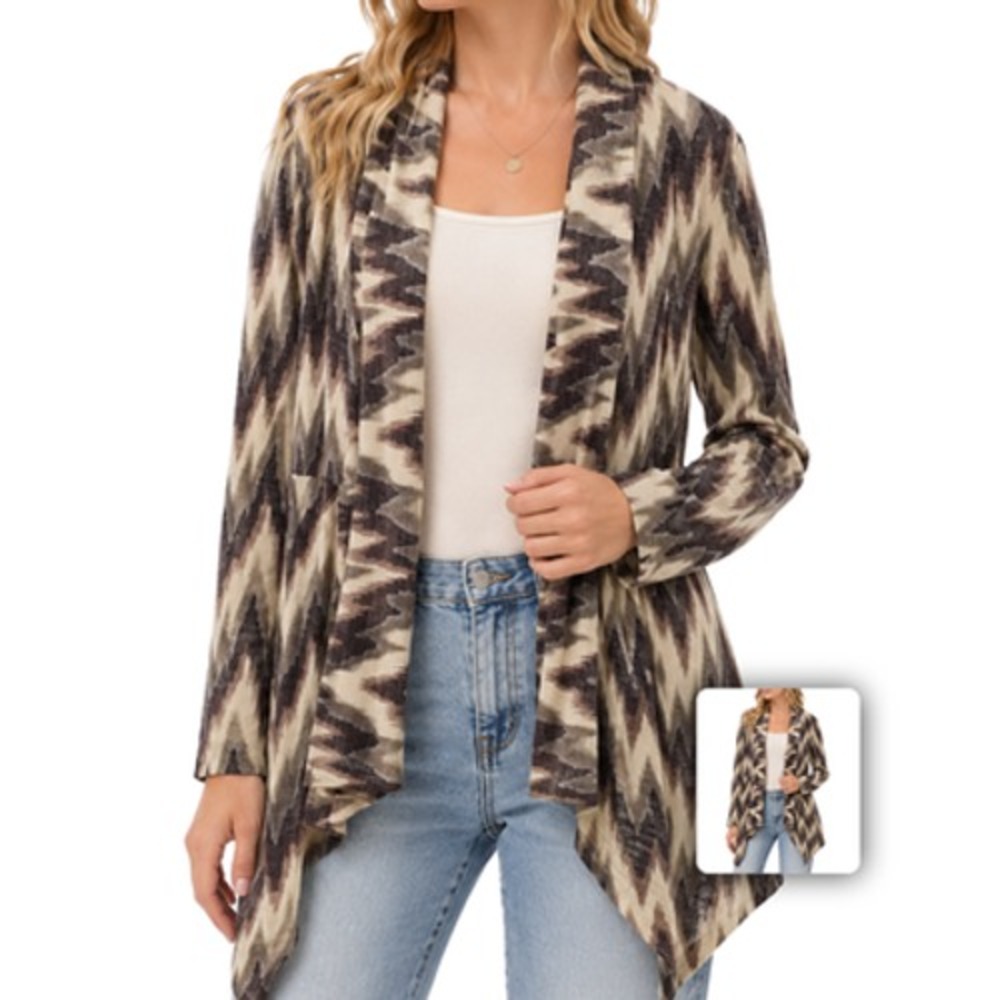 Kaktus Womens M Beige Boho Cardigan Sweater Open Front Knit Relaxed Fit